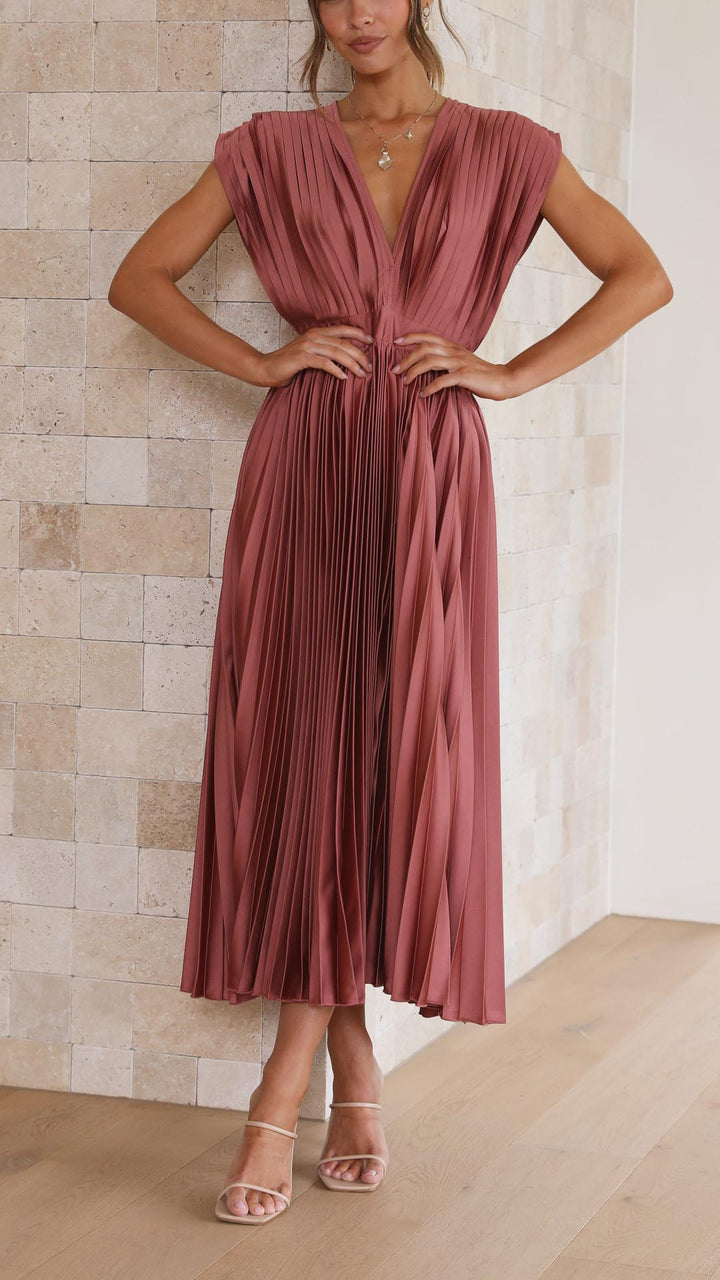 Camille | Women's Wedding Guest Dress Pleated Satin Midi