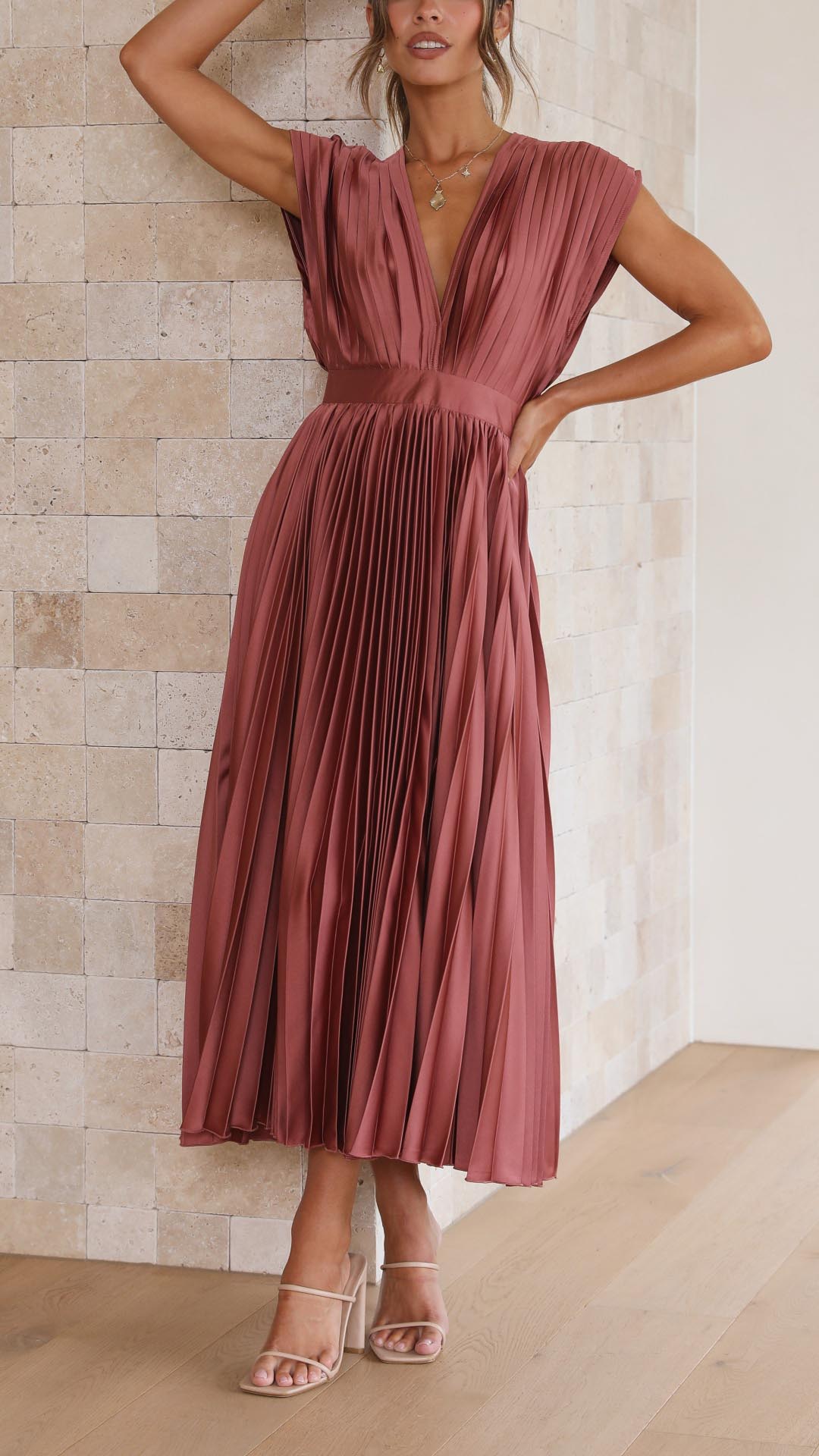 Camille | Women's Wedding Guest Dress Pleated Satin Midi