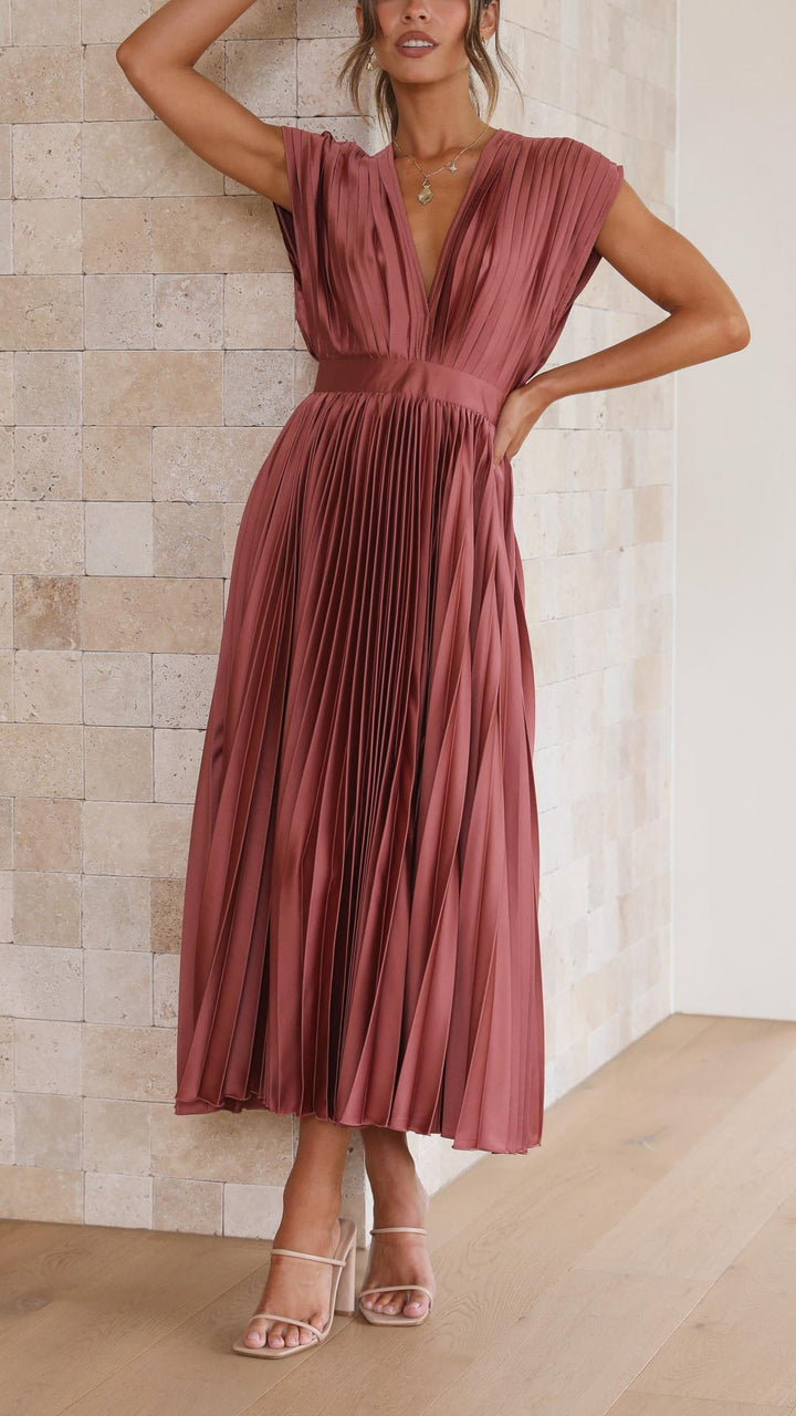 Camille | Women's Wedding Guest Dress Pleated Satin Midi
