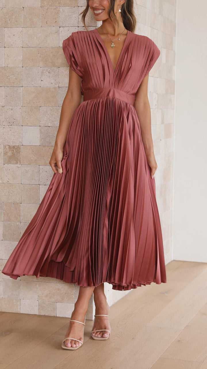 Camille | Women's Wedding Guest Dress Pleated Satin Midi