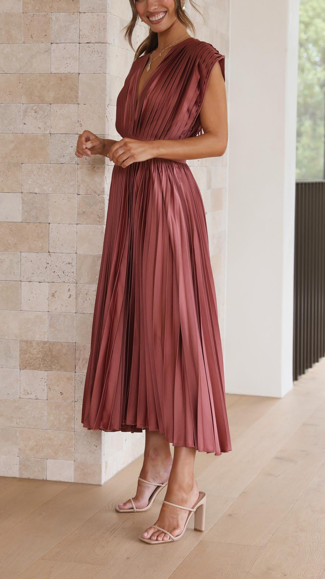 Camille | Women's Wedding Guest Dress Pleated Satin Midi