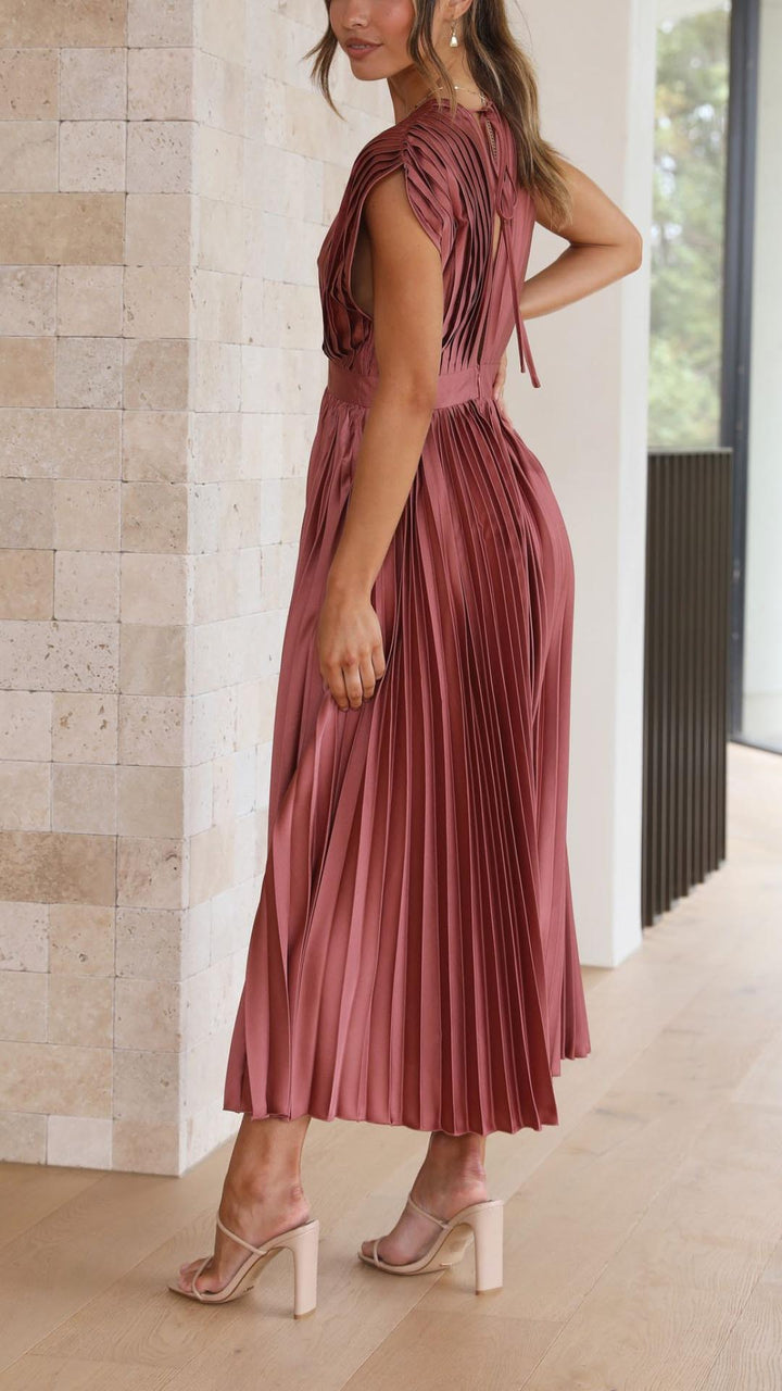 Camille | Women's Wedding Guest Dress Pleated Satin Midi