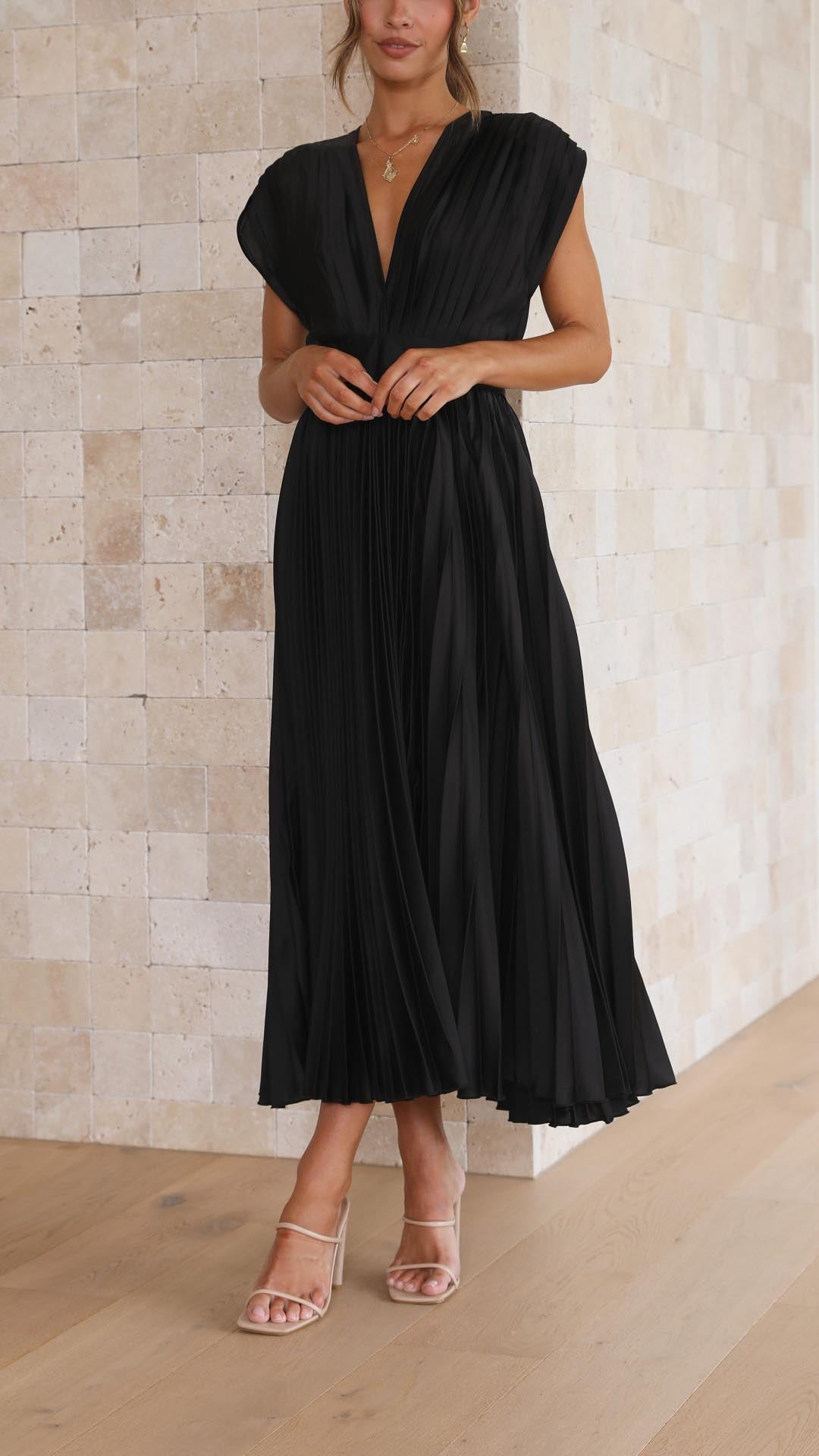 Camille | Women's Wedding Guest Dress Pleated Satin Midi