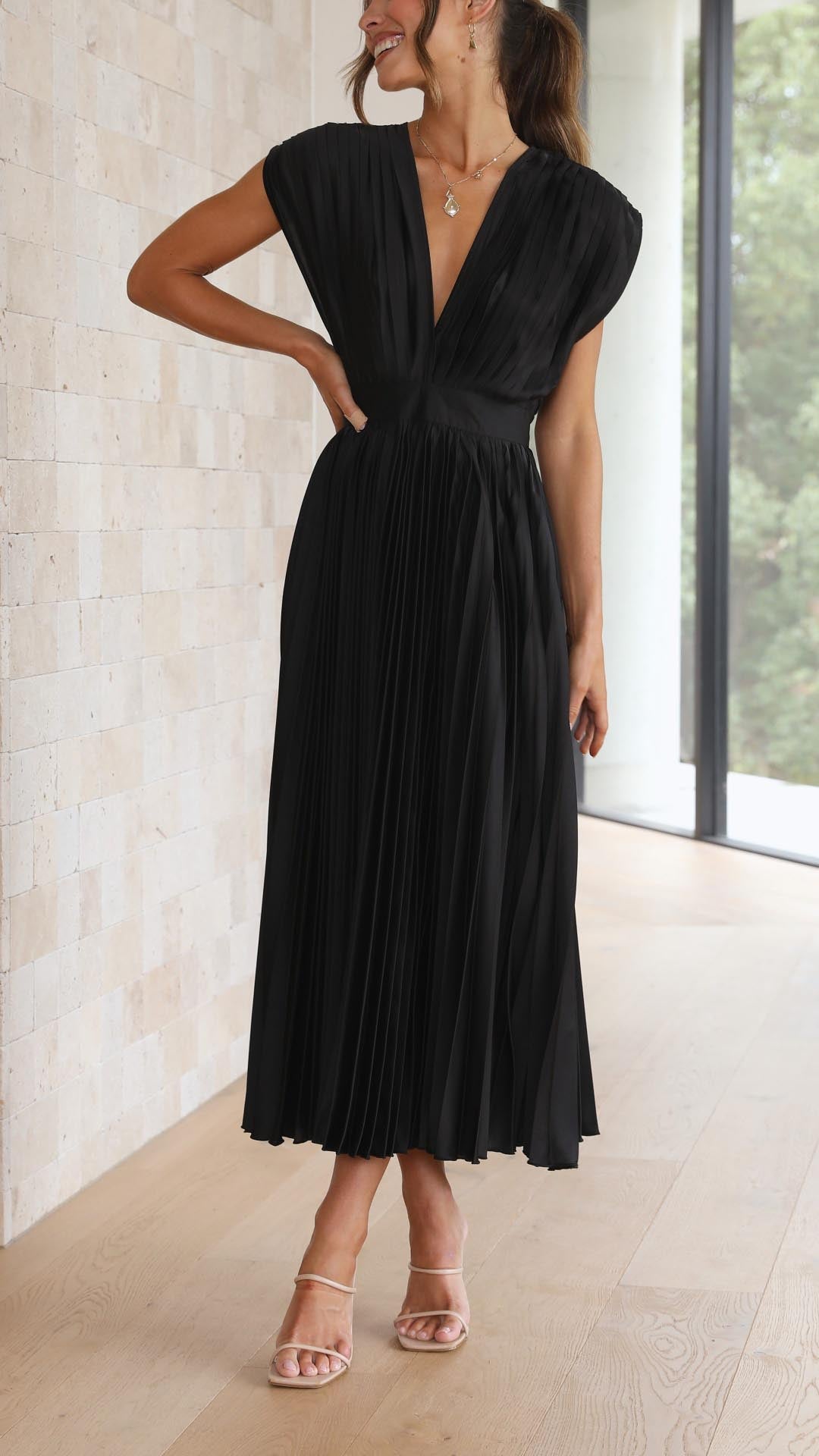 Camille | Women's Wedding Guest Dress Pleated Satin Midi