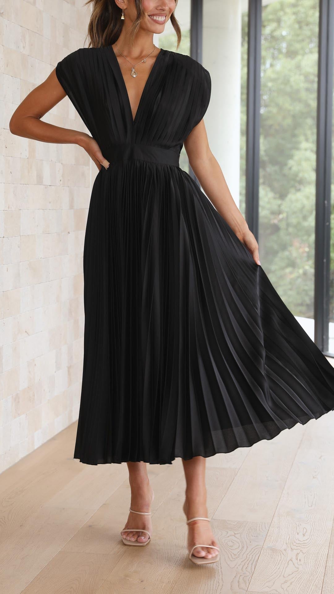 Camille | Women's Wedding Guest Dress Pleated Satin Midi