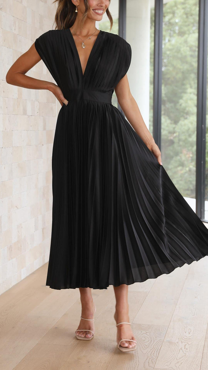 Camille | Women's Wedding Guest Dress Pleated Satin Midi