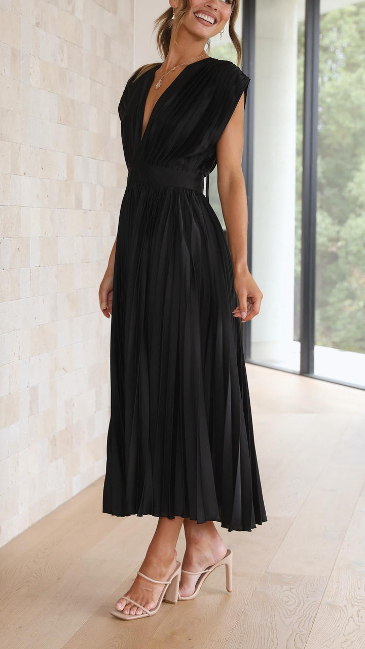 Camille | Women's Wedding Guest Dress Pleated Satin Midi
