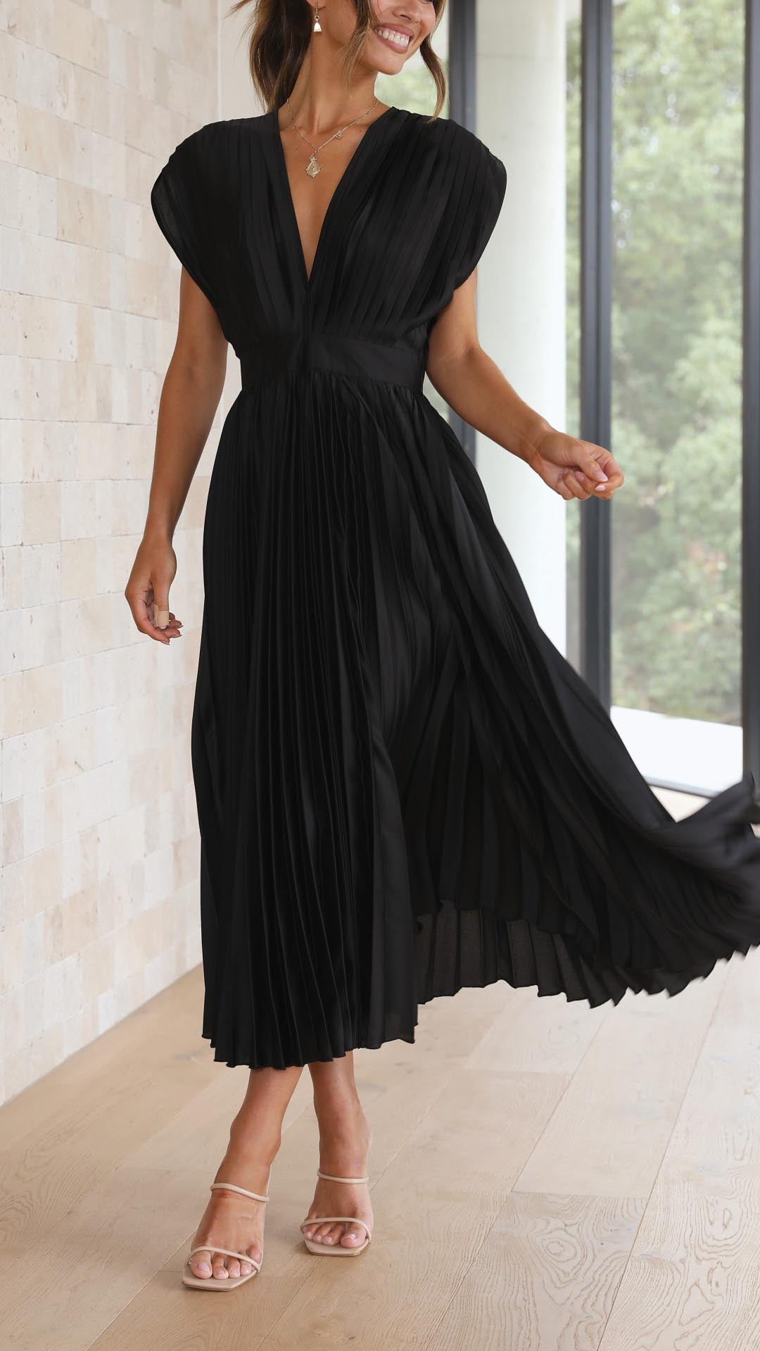 Camille | Women's Wedding Guest Dress Pleated Satin Midi