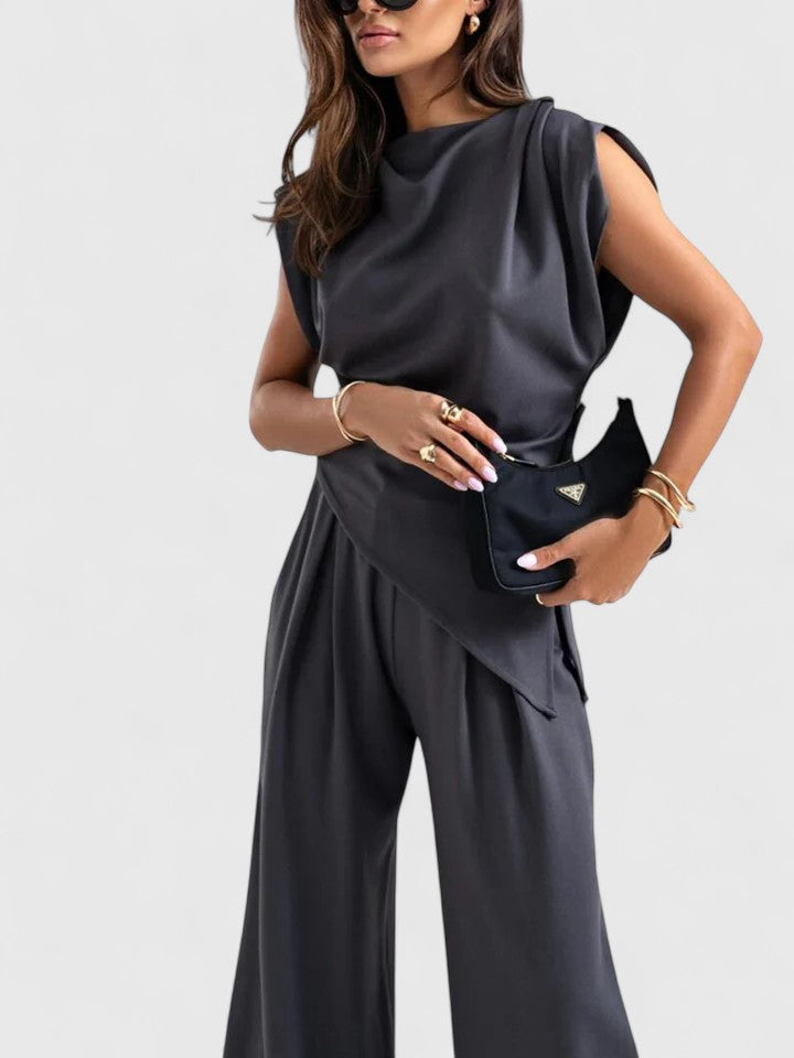 Celestine | Draped Shoulder Asymmetric Top & Trouser Sets