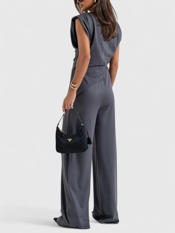 Celestine | Draped Shoulder Asymmetric Top & Trouser Sets