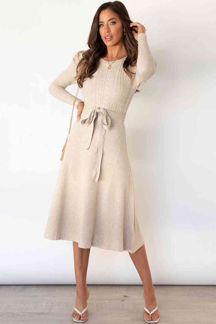 Audrey | Women's Cable Knit Dress with Puff Shoulders