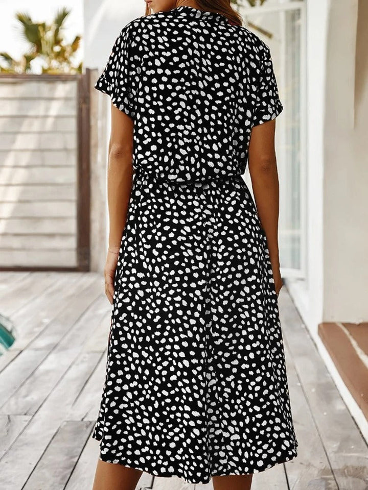 Cosette | Spot Print Drawstring Waist Wedding Guest Dress
