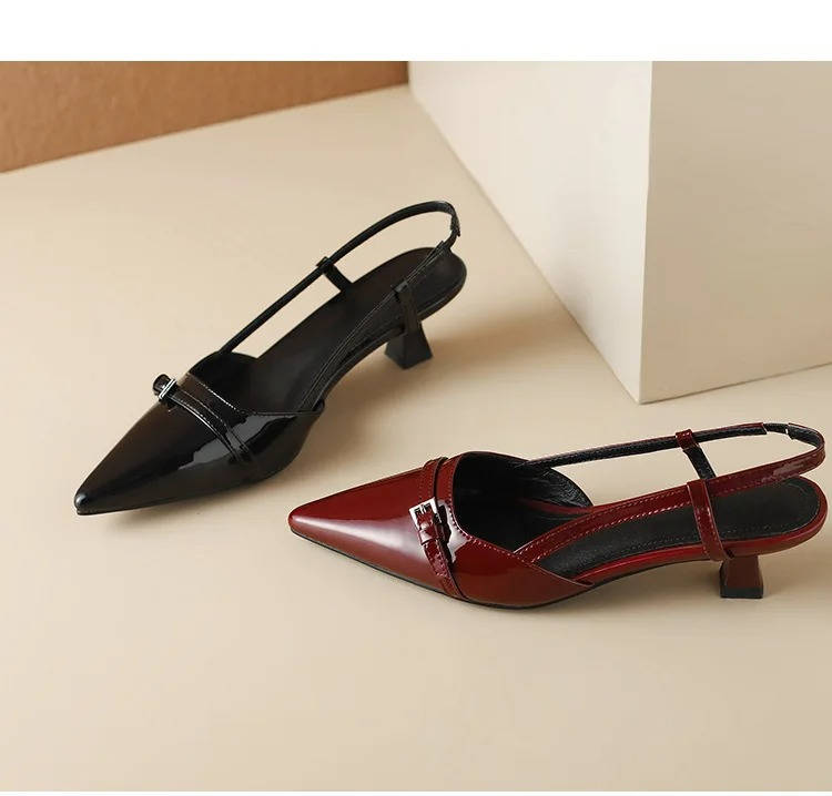 Margaux | Patent Bar Strap Pointed Toe Slingback Heels