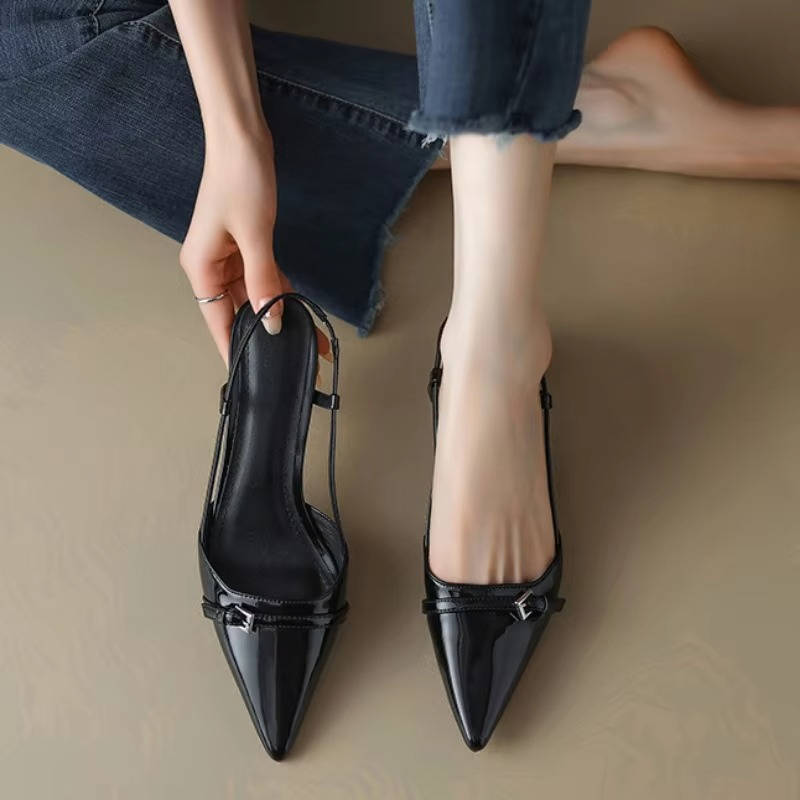 Margaux | Patent Bar Strap Pointed Toe Slingback Heels