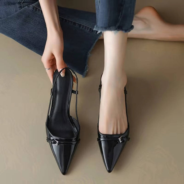 Margaux | Patent Bar Strap Pointed Toe Slingback Heels