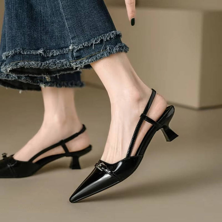 Margaux | Patent Bar Strap Pointed Toe Slingback Heels