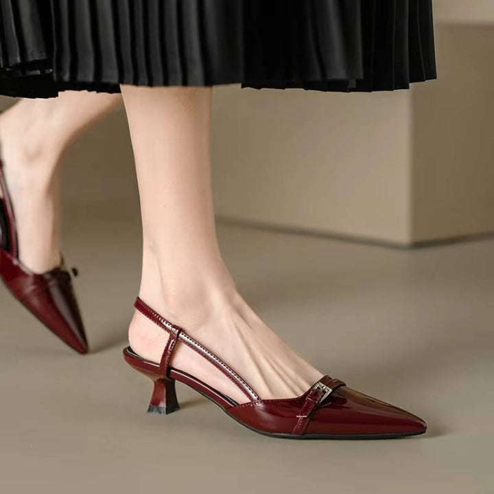 Margaux | Patent Bar Strap Pointed Toe Slingback Heels
