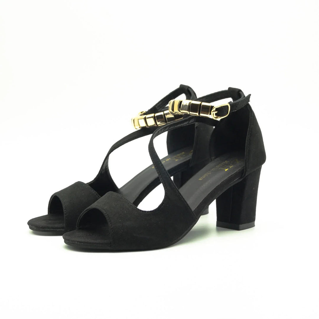 Bijou | Metal Bead Ankle Strap Open Toe Block Heels