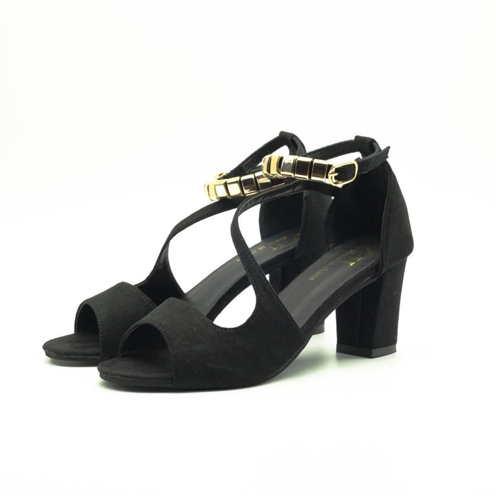 Bijou | Metal Bead Ankle Strap Open Toe Block Heels