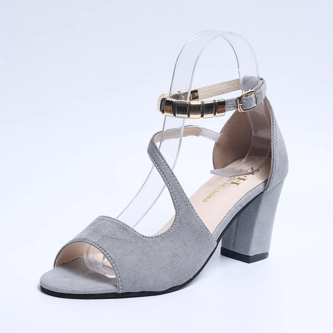 Bijou | Metal Bead Ankle Strap Open Toe Block Heels