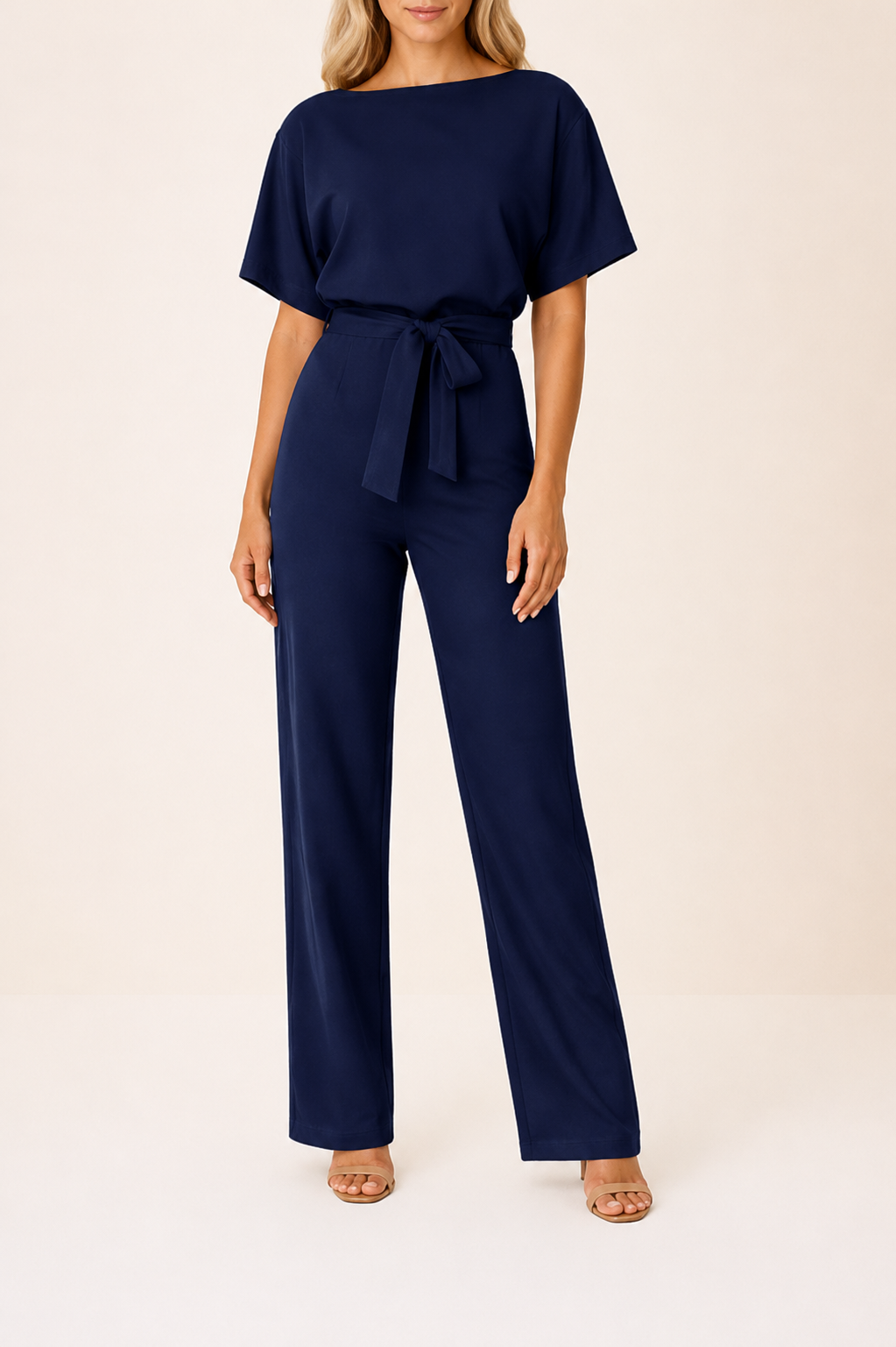 Dyone | Bateau Neck Kimono Sleeve Jumpsuit with Tie Waist