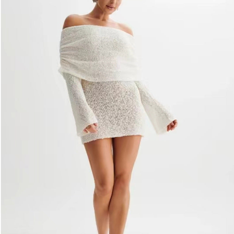 Margot | One Shoulder Knit Mini with Long Flared Sleeves