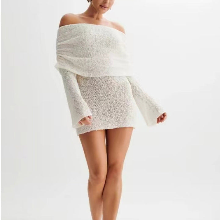 Margot | One Shoulder Knit Mini with Long Flared Sleeves