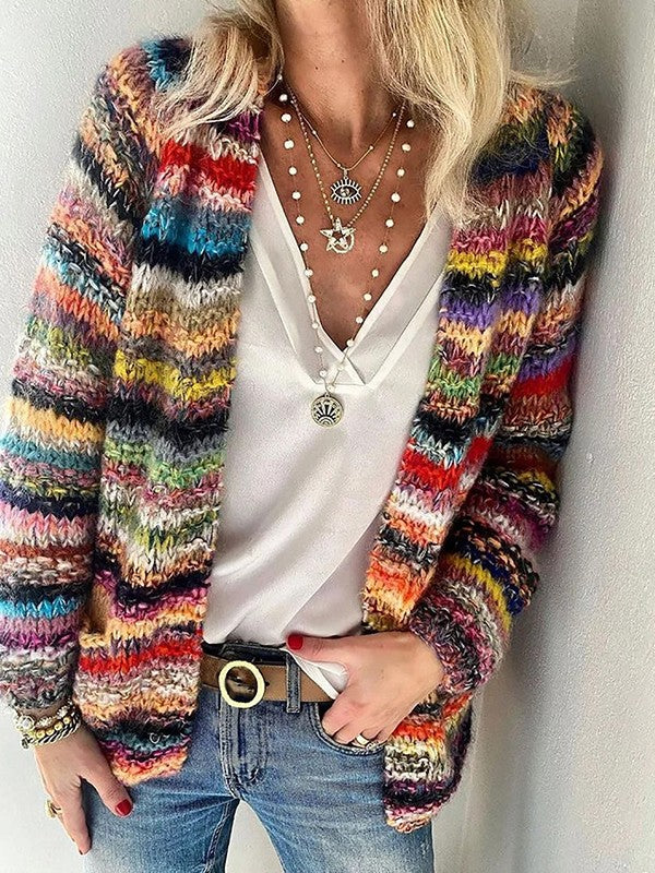 Priya | Women's Knitted Cardigan Multicolour Stripe