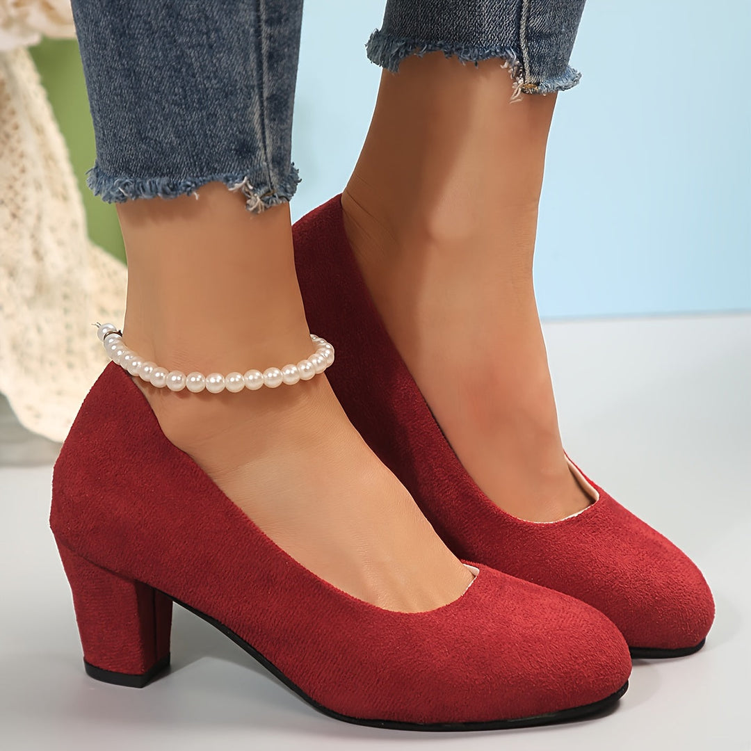 Audrey | Classic Suede Round Toe Block Heels