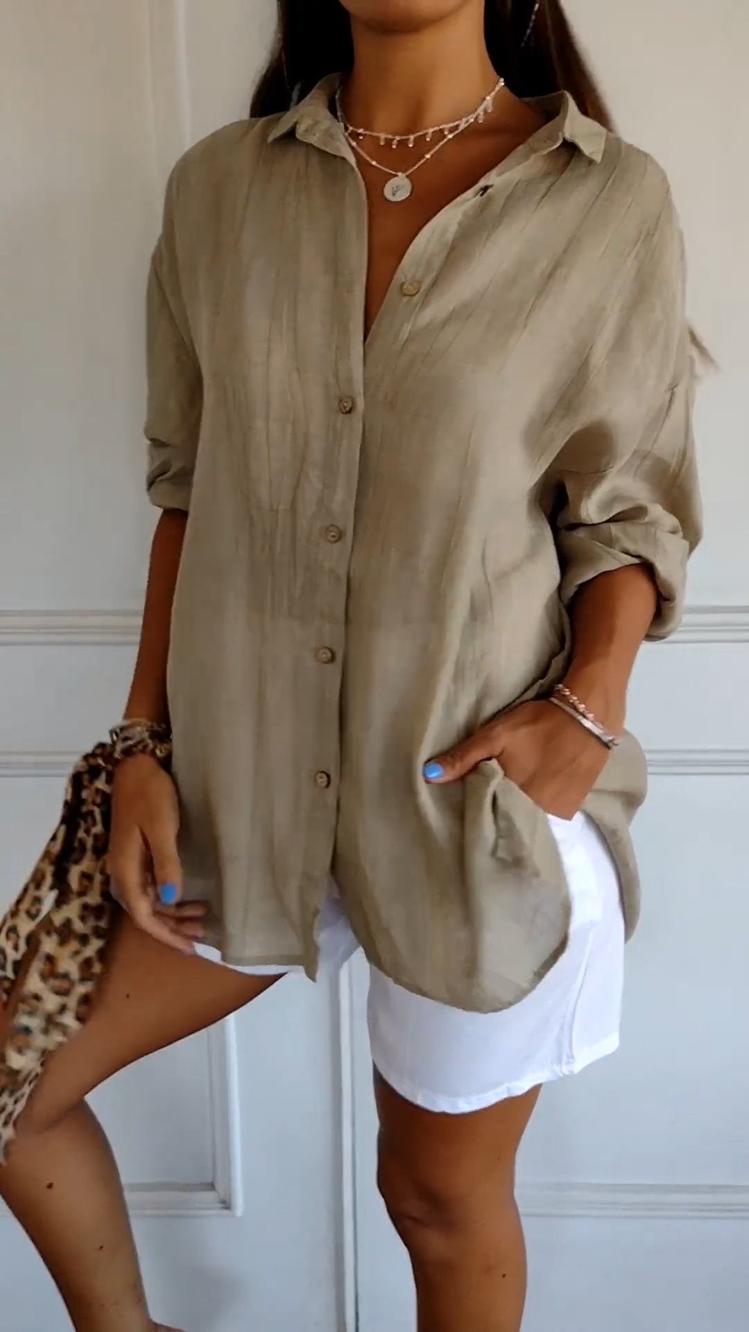 Terracotta Run | Crinkle Texture Button-Up Tunic Blouse