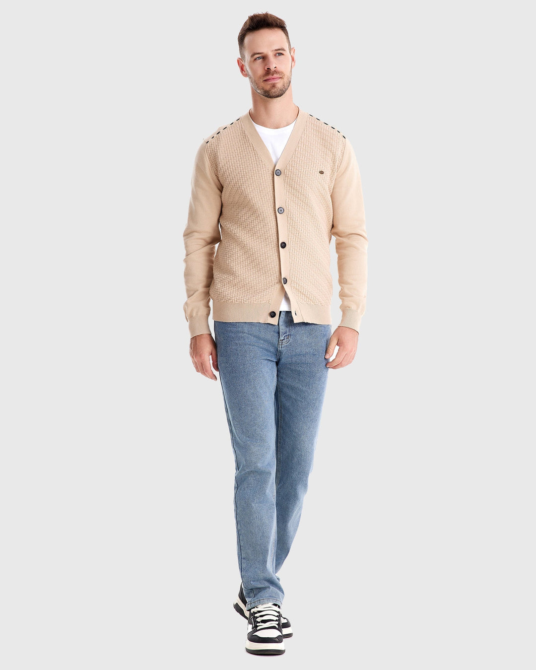 Elliot | Woven-Texture V-Neck Men's Cardigans