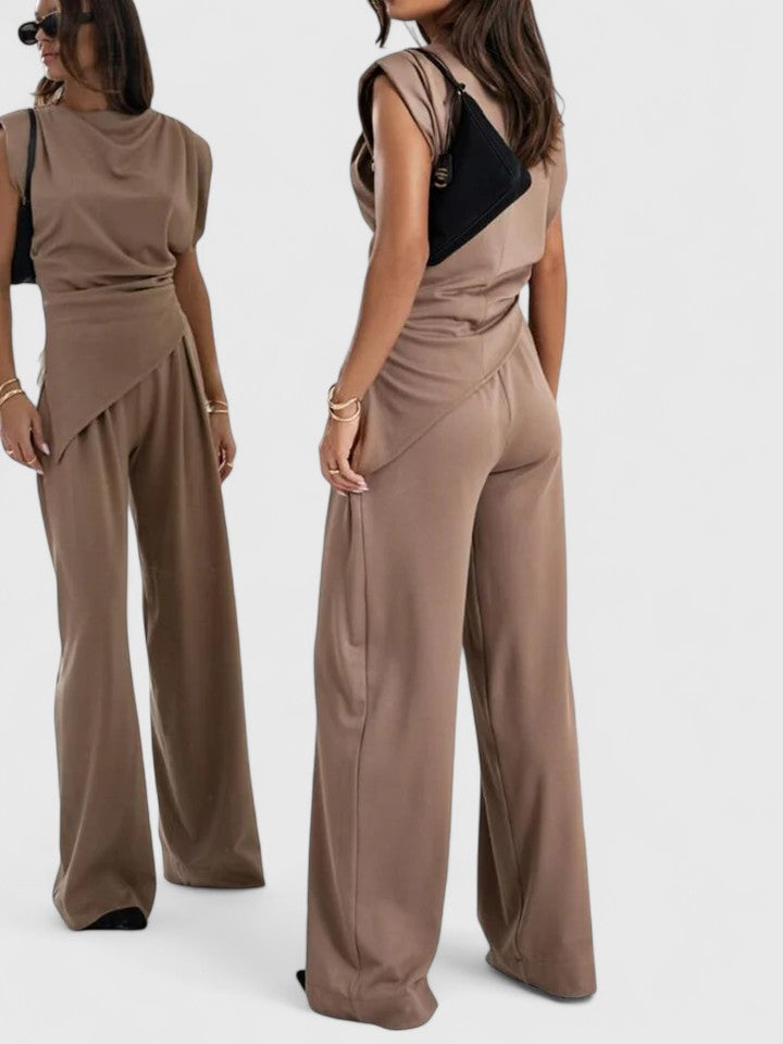 Celestine | Draped Shoulder Asymmetric Top & Trouser Sets