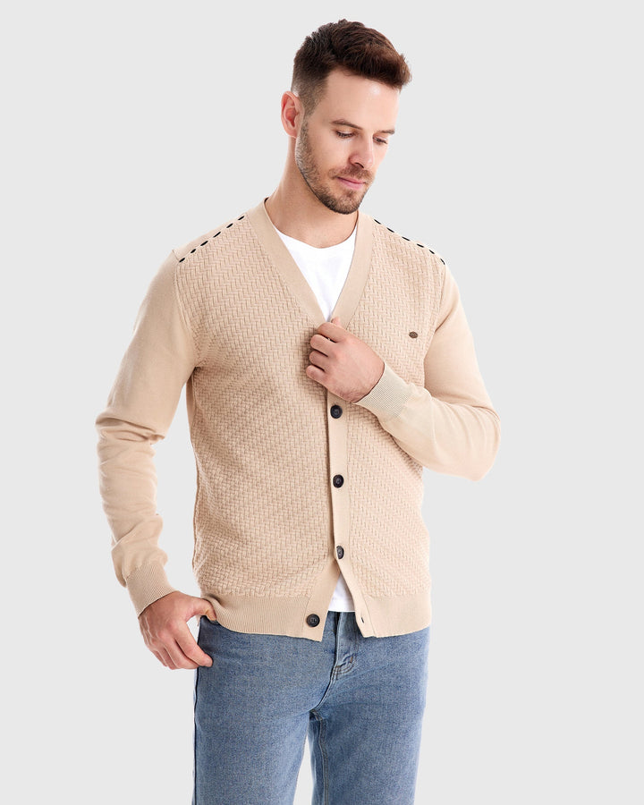 Elliot | Woven-Texture V-Neck Men's Cardigans