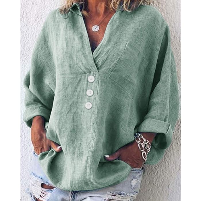 Sunkissed | V-Neck Button-Front Relaxed Linen Blouse