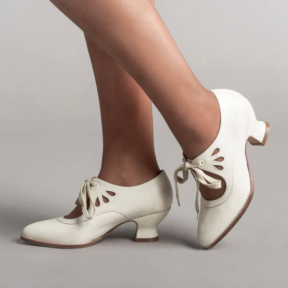 Ophelia | Cutout Ribbon Lace Victorian Kitten Heels