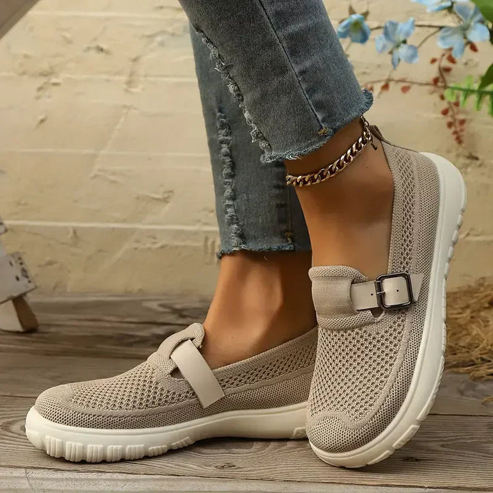 Darcy | Mesh Knit Mary Jane Flats with Buckle Strap Detail