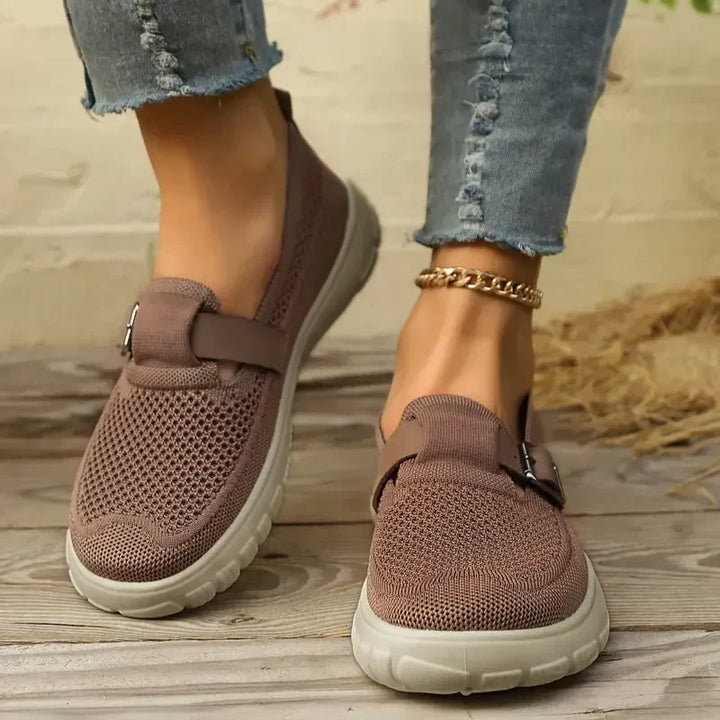 Darcy | Mesh Knit Mary Jane Flats with Buckle Strap Detail