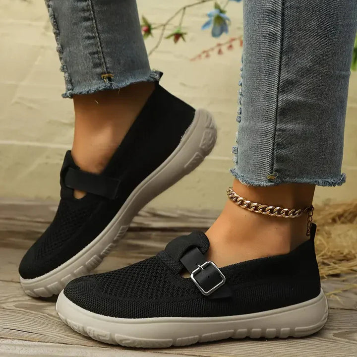 Darcy | Mesh Knit Mary Jane Flats with Buckle Strap Detail