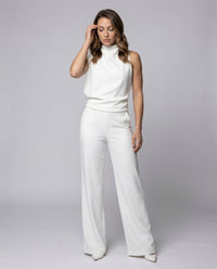 Blanche | Draped Turtleneck Sleeveless Jumpsuit with Wide Leg Trousers