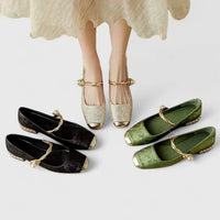 Celeste | Mary Jane Flats with Twisted Pearl Strap Detail