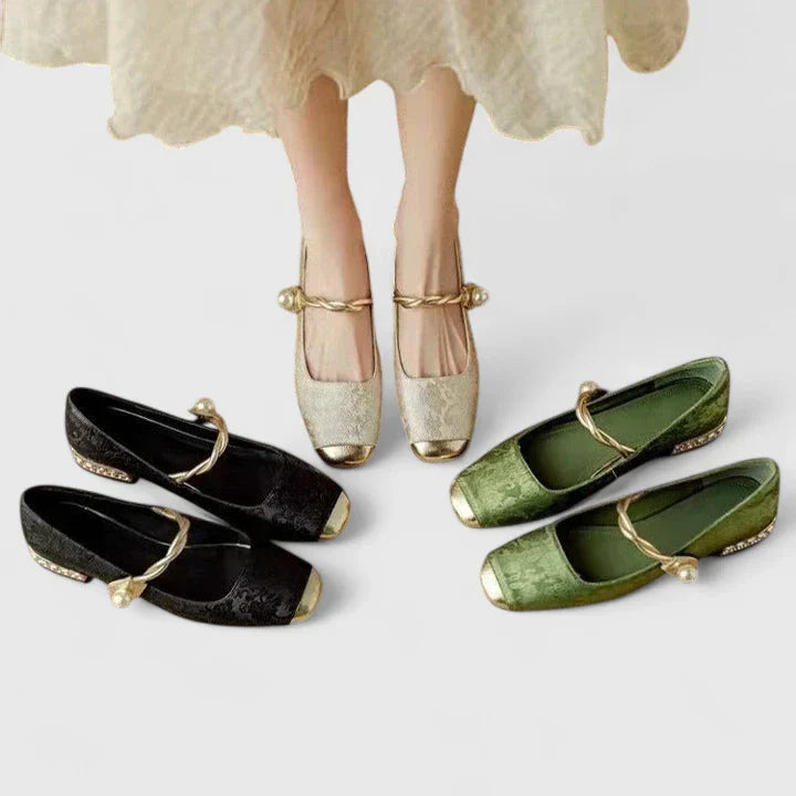 Celeste | Mary Jane Flats with Twisted Pearl Strap Detail