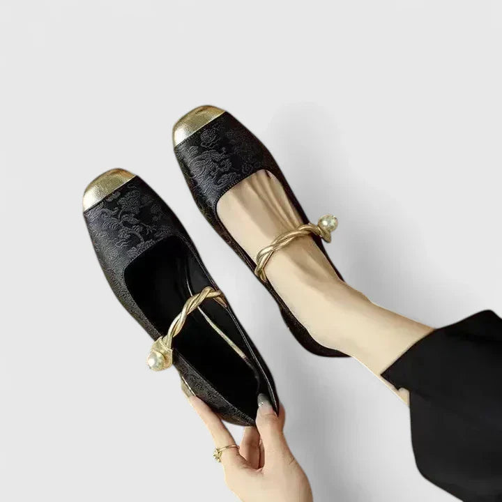Celeste | Mary Jane Flats with Twisted Pearl Strap Detail