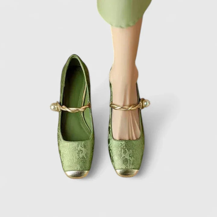 Celeste | Mary Jane Flats with Twisted Pearl Strap Detail
