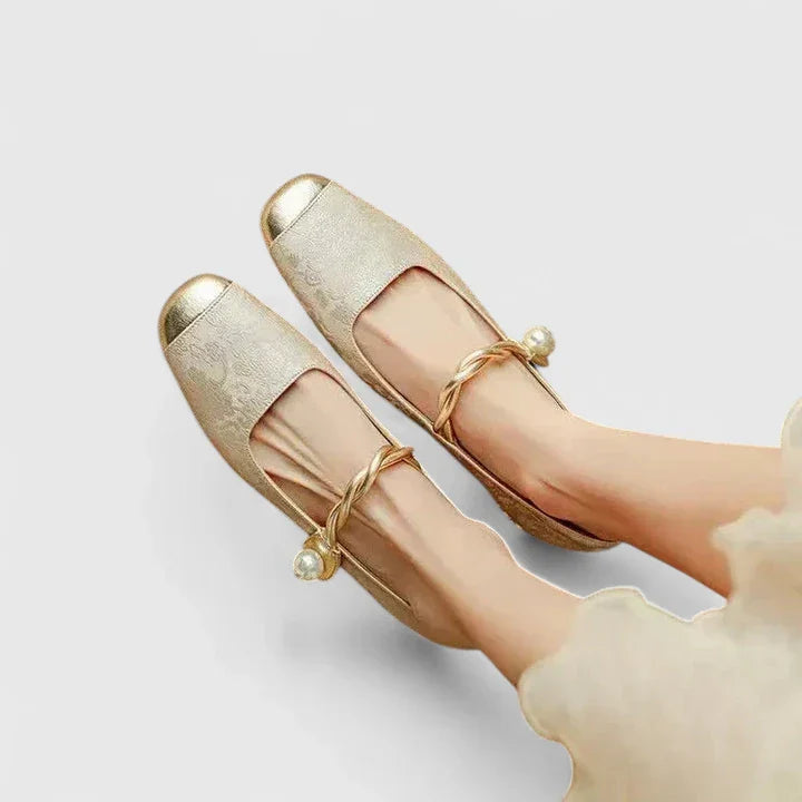 Celeste | Mary Jane Flats with Twisted Pearl Strap Detail