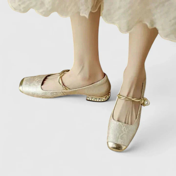 Celeste | Mary Jane Flats with Twisted Pearl Strap Detail