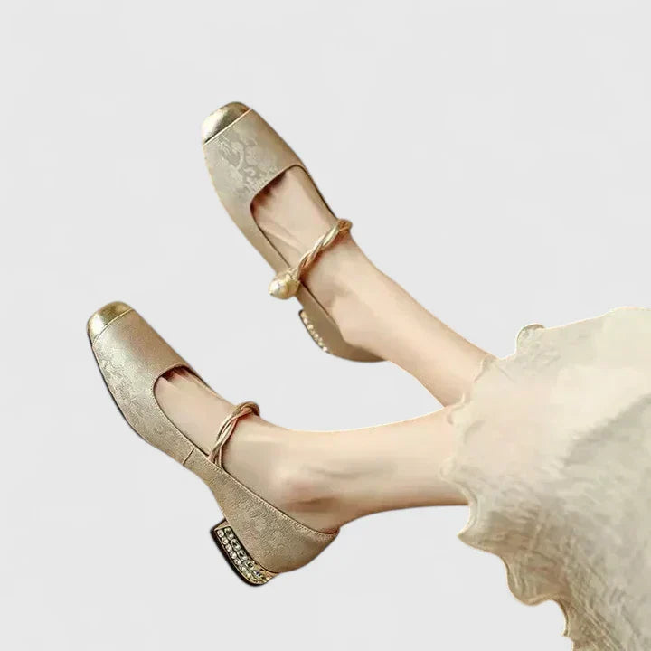 Celeste | Mary Jane Flats with Twisted Pearl Strap Detail