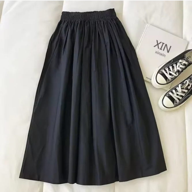Giselle | Elastic Waist Full A-Line Cotton Midi Skirt