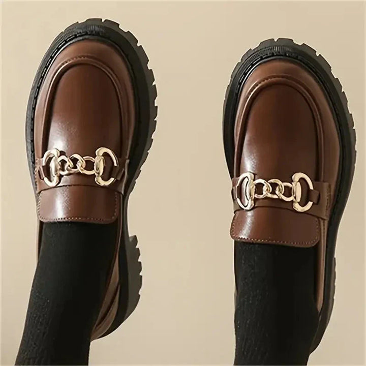 Roxanne | Women's Patent Chain Detail Platform Loafers