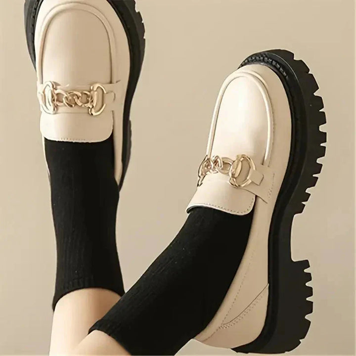 Roxanne | Women's Patent Chain Detail Platform Loafers