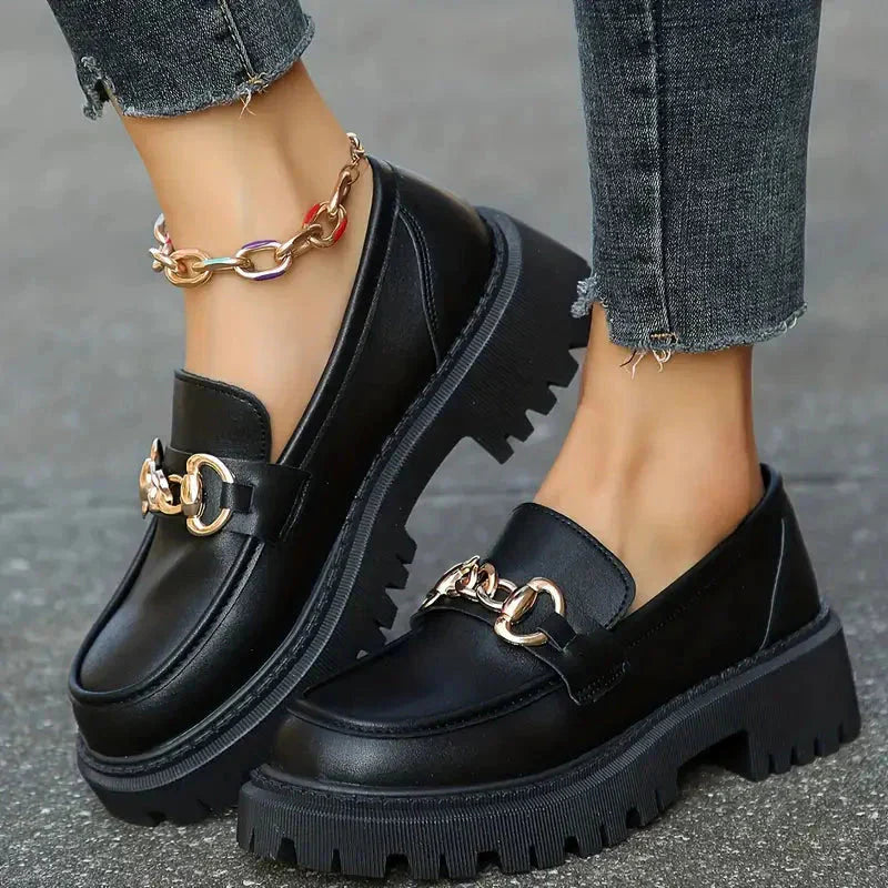 Roxanne | Women's Patent Chain Detail Platform Loafers
